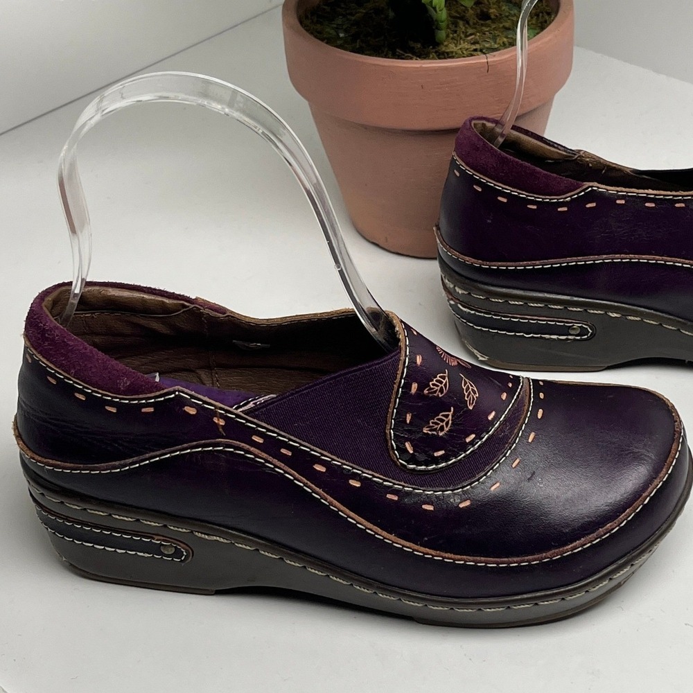 L'Artiste Spring Step Purple Leather Floral‎ Slip-On Comfort Clogs Work Shoes 36